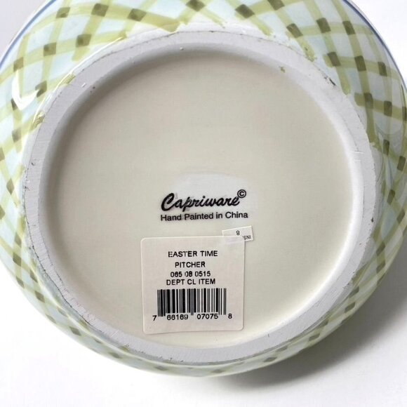 Capriware Easter Time Ceramic Pitcher Yellow Blue Trim  DecorNew - Picture 6 of 7